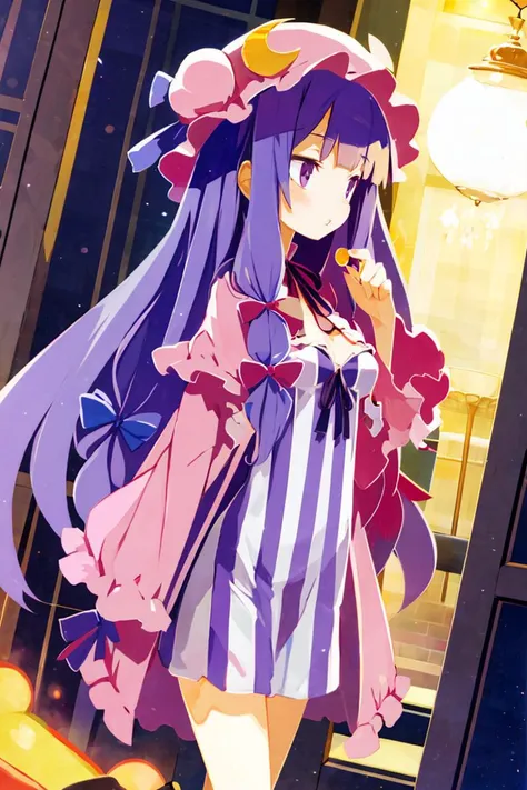 anime girl in a purple dress and a pink hat