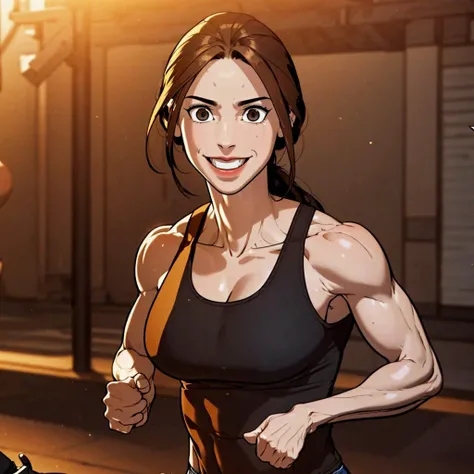 a woman working out wearing a tank top an shorts at the gym, full body<lora:HayanLoRA:1> hayan, with, brown, hair, and, brown, eyes, 4k, high quality, ultra realistic, sharpen image, extremely detailed CG unity 8k wallpape, hdr, extremely intricate, High D...