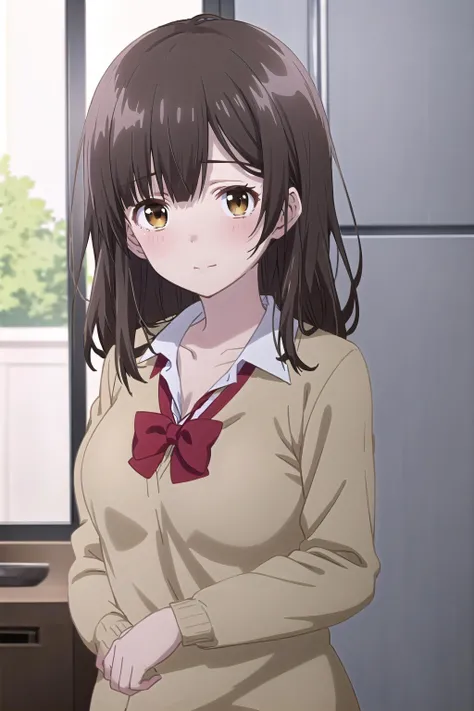 best quality, (masterpiece:1.2), highly detailed, indoors, kitchen,
1girl, solo, <lora:chara_HigeHiro_OgiwaraSayu_v1:0.8>, ogiwara sayu,
looking at the viewer, medium breasts, slight smile, closed mouth, blush, standing,
brown eyes, brown hair, long hair...