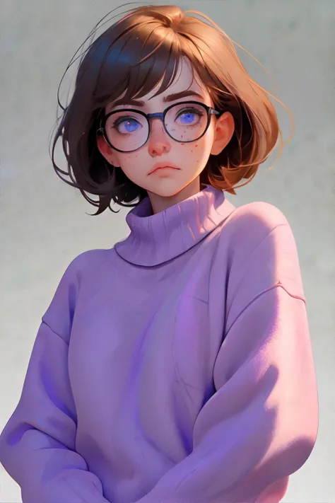 <lora:tiredexpression:1.00>, Tired_Expression, <lora:bzl:0.8>, bzl_test, short brown hair, (blue|grey) eyes, glasses, (freckles:0.4), purple sweater, simple background || masterpiece, 8k, high resolution, shallow depth of field, sharp focus