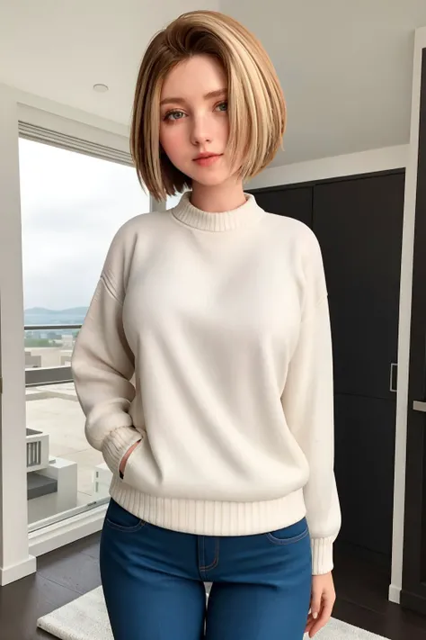 masterpiece,(best quality:1.2),girl,<lora:vixenp:0.7>,haircut,sweater,