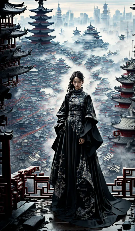 (dramatic, gritty, intense:1.4),masterpiece, best quality, 32k, insane details, intricate details, hyperdetailed, hyper quality, high detail, ultra detailed, Masterpiece, elaborate Hanfu(Chinese architecture:1.5)
1 girls, smokefog
<lora:~Q?-[lIg
:0.9>