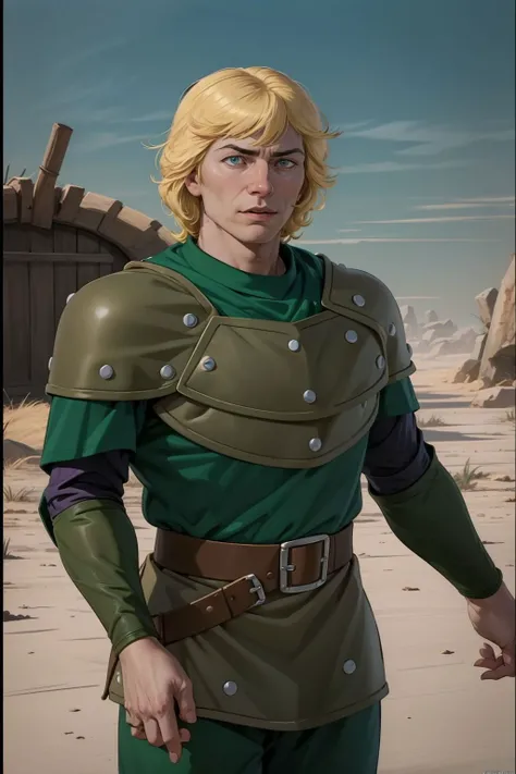 hank <lora:hank_dnd_V1:1>, leather armor, green shirt