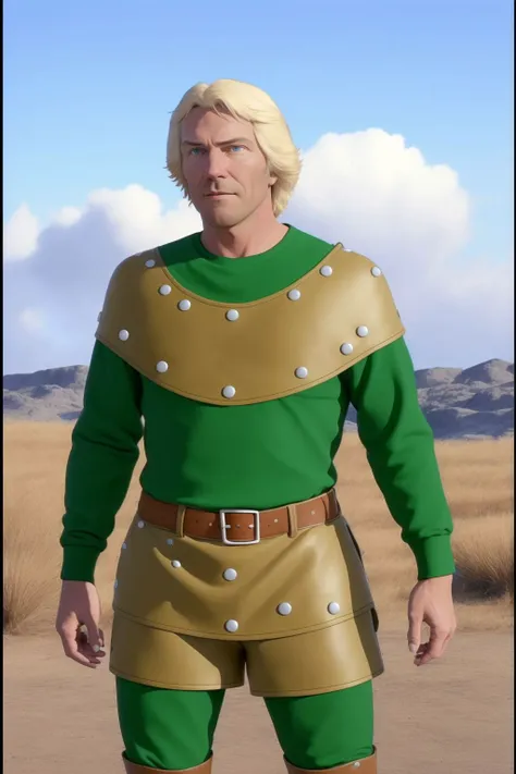 hank <lora:hank_dnd_V1:1>, leather armor, green shirt