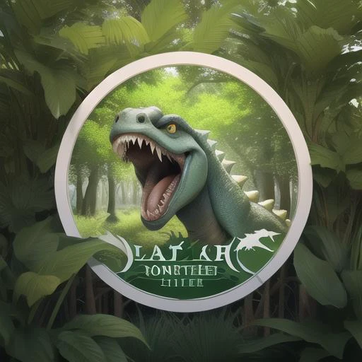 <lora:logo&icon1.5v2:1>logo,(circle frame), no humans, teeth, open mouth, tree, solo, sharp teeth, nature, outdoors, leaf, monster, forest, dinosaur, day, tongue