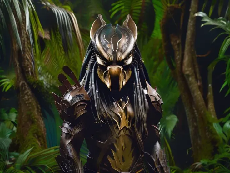 a close up of a predator in a forest with trees