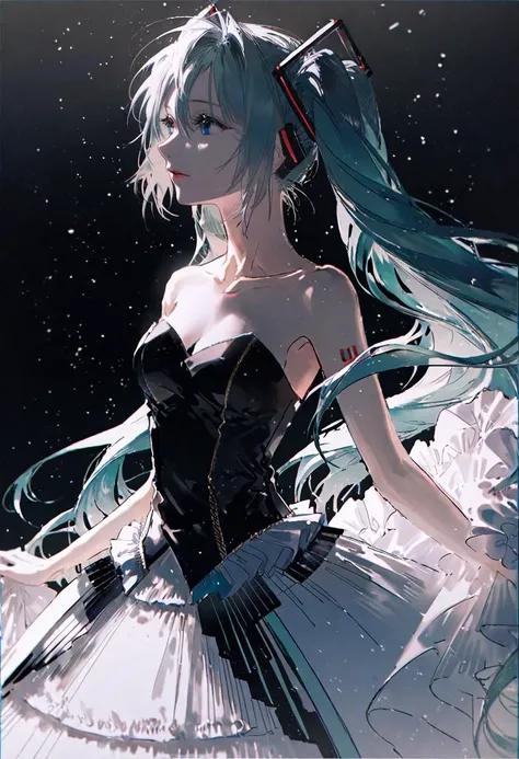 by rella, by Ann Stookey, <lora:Rella:0.6>, 
break
watercolor,
break
hatsune_miku, solo, parted lips, detailed face, detailed hair, wind effect, 
break
strapless, bare shoulders, collarbone, Embroidered wedding dress,
break
 [realistic:realistic:0.6],
brea...