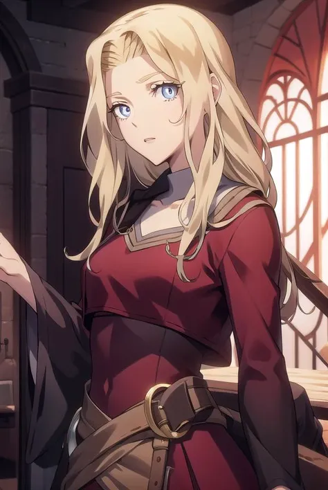 lisatepes, <lora:lisatepes-lora-nochekaiser:1>,
lisa tepes, long hair, blue eyes, blonde hair, hair over shoulder, 
BREAK dress, red dress, long sleeves, skirt, long skirt,
BREAK looking at viewer,
BREAK indoors,
BREAK <lyco:GoodHands-beta2:1>, (masterpiec...