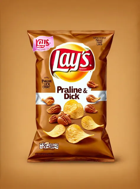 Lays Chip Bag, "Praline & Dick",  <lora:Lays_Potato_Chips_Do_Us_A_Flavor:0.9>