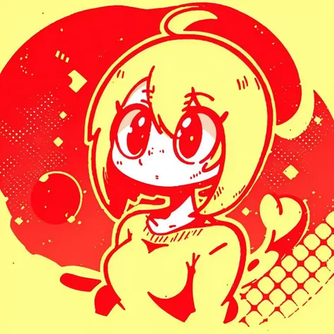 cartoon girl with a red and yellow background and a red and yellow background