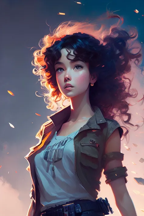 (samdoesart:1) (dreamlikeart:1) full body portrait of a beautiful young lady, curly hair, (sci-fi:1.2), masterpiece, intense shadows, ambient light, illustration, (thick outlines:1.2), cartoon, highres, drawn by Inoue Takehiko, (Diego Dayer:0.9), Jakub Roz...