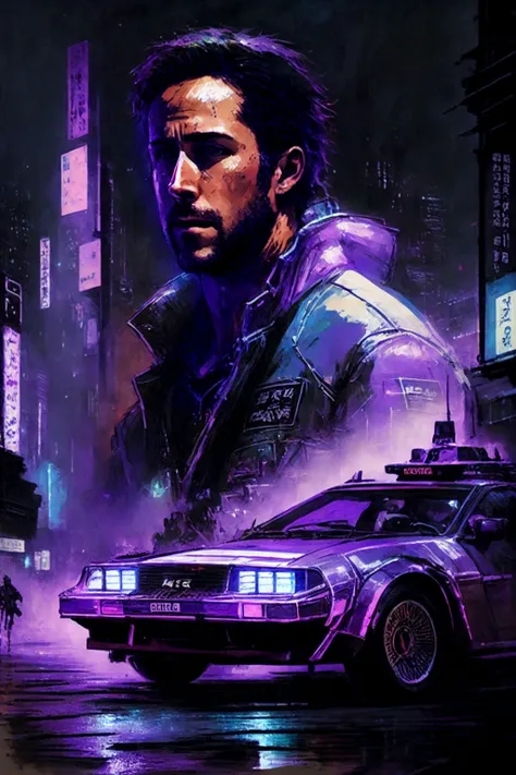 painting:1.1, (((close up portrait))) ryan gossling <lora:Ryan_gosling_no_classimg:0.7> in drive, glare, lens flares, anisotropic lens flares, purple neon lines, purple neon, purple glow, cyberpunk, rim lighting, GlowingRunes_purple:0.2 <lora:GlowingRunesA...