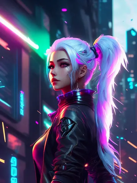 (extremely detailed CG unity 8k wallpaper),(masterpiece), (best quality), (realistic), cyberpunk, angel, white hair, ponytail, darkness,angel wings, night, cyberpunk outfit, neon lights, flying, beautiful and detailed lighting, shadows, dreamlikeart, samdo...