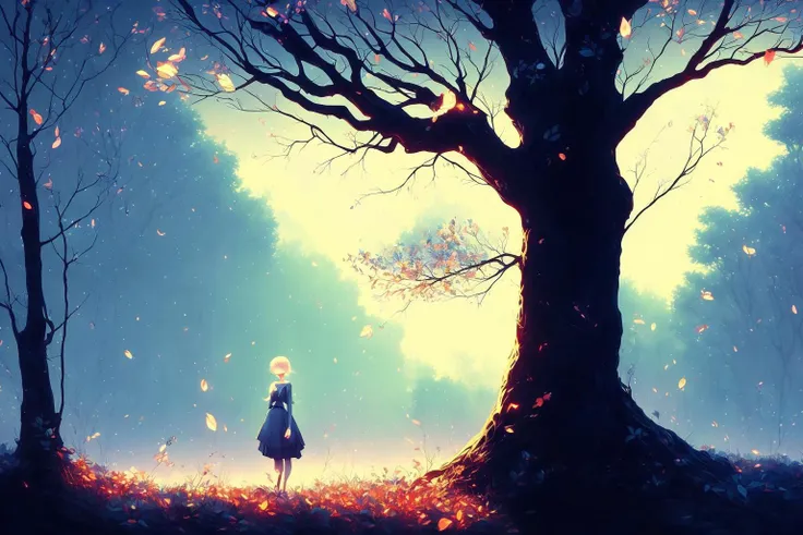 spirits among branches and fireflies by Kuvshinov, samdoesart, dreamlikeart, (((surrealism))), (Style-Glass)