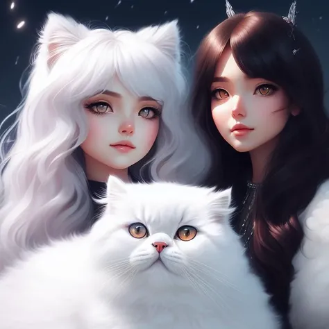 beautiful girl with a giant fluffy white persian cat, detailed face and body, elegant, detailed eyes, 
dreamlikeart
samdoesart
kuvshinov