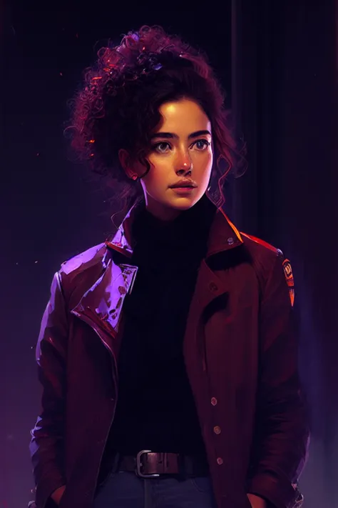 Style-Empire, (samdoesart:1.1) (dreamlikeart:1) full body portrait of a beautiful young lady, curly hair, (sci-fi:1.2), masterpiece, intense shadows, ambient light, illustration, (thick outlines:1.2), cartoon, highres, drawn by Inoue Takehiko, (Diego Dayer...