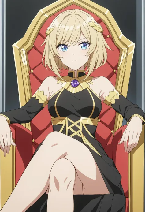 a woman sitting in a chair with a sword in her hand