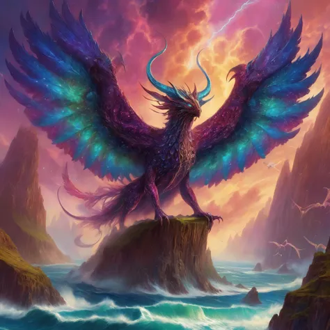 <lora:add-detail-xl:2.0>, <lora:style-noah_bradley-xl:1.2>, noah bradley style, fractal scales, (detailed head:1.2), detailed expressive eyes, fantasy style, the regal looking metallic schleemdemon, a creature of the psionitoring skies, shown here with its...