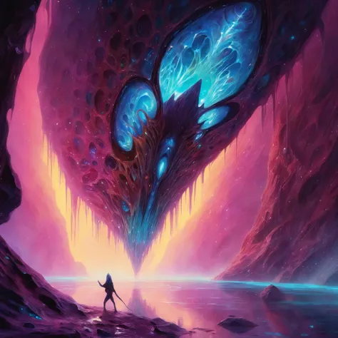 <lora:add-detail-xl:2.0>,  <lora:style-noah_bradley-xl:1.1>, noah bradley style, detailed expressive eyes, fantasy style, deep in the crystalline caverns of planet blunderbunny secundus roams the silicon-based resiliforged imaginary noodlefairy, here it is...