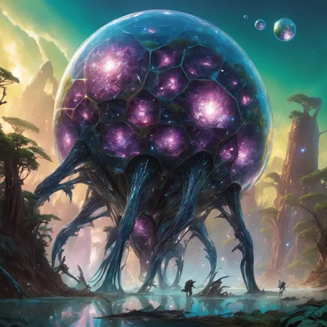 <lora:add-detail-xl:2.0>, <lora:style-noah_bradley-xl:1.0>, noah bradley style, crystalline, (fractal art:0.9), fantasy style, this peculiar life form, the sickly mobsaq hides in the thurgicided dense crystal jungles of the oblivering exoplanet fartball ii...