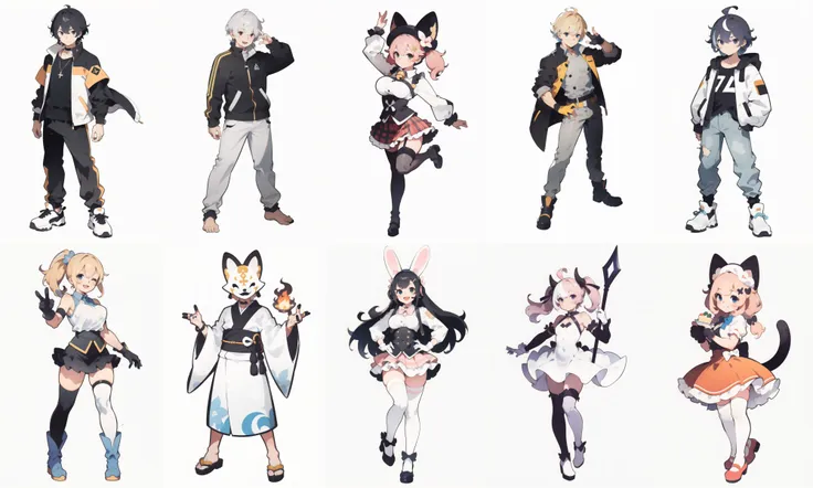 a close up of a bunch of anime characters with different outfits