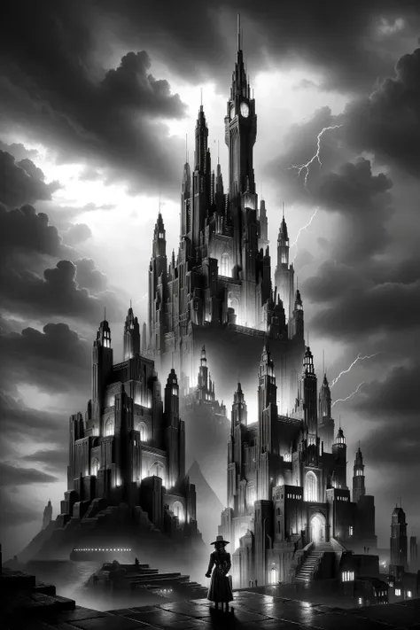 <lora:Metropolis_Movie_Style_SD1.5:0.85> mad-ropolis-movie, castle in a thunderstorm at night, rain, lightning