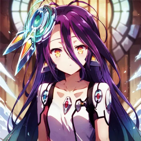 anime girl with long purple hair and a sword in her hand