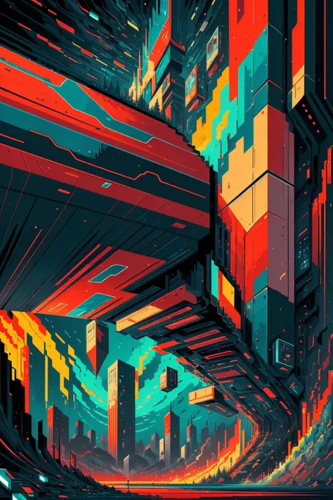 a futuristic city with a futuristic structure and colorful lights