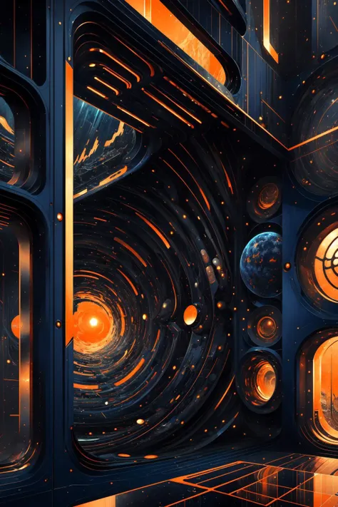 futuristic sci - fi art of a space station with a spiral corridor