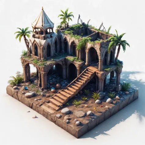 RAW photo, 8k uhd, Analog style, (Masterpiece, Best Quality, Highres:1.3), dramatic, cinematic, BREAK,
(Isometric perspective:1.4) (Pixar style:1.2) (3D model render:1.3) of little (intricate:1.2) (ancient elven beach ruins:1.32), (deck chair, stairs, (pal...