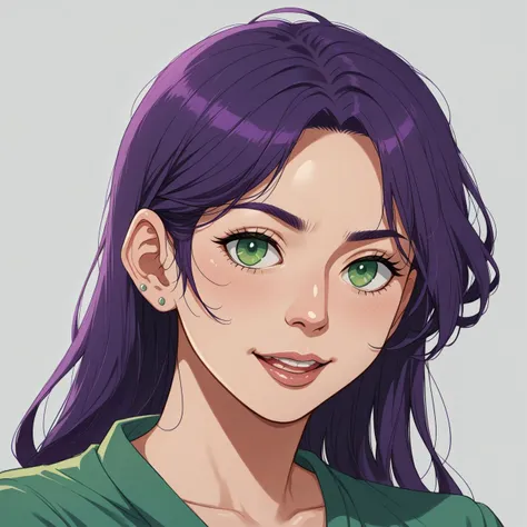 score_7, score_5, kawaii,   woman with purple_hair and green_eyes,