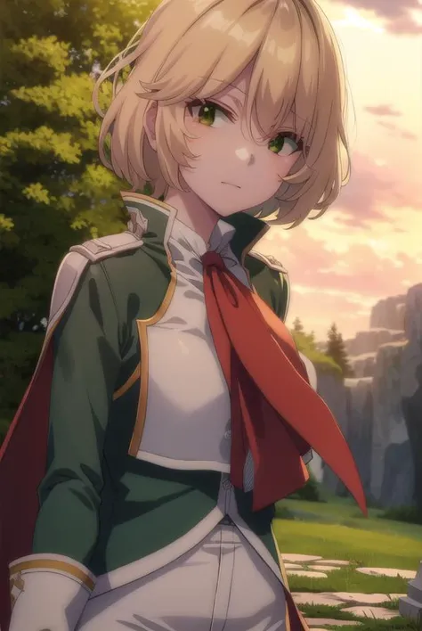 healerblade, <lora:healer blade s1-lora-nochekaiser:1>,
blade, blonde hair, (green eyes:1.5), short hair, hair between eyes,
BREAK long sleeves, pants, cape, uniform, military, ascot, white pants,
BREAK outdoors, forest, nature, trees, grass, sun, sky, clo...