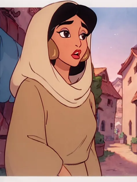 a close up of a cartoon of a woman in a white hoodie