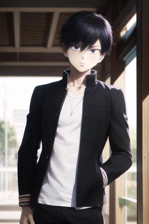 masterpiece, best quality, high quality, 1boy, solo, male focus, looking at viewer, upper body, <lora:kuro:0.66>, kuro, black hair, black eyes, short hair, realistic, gakuran