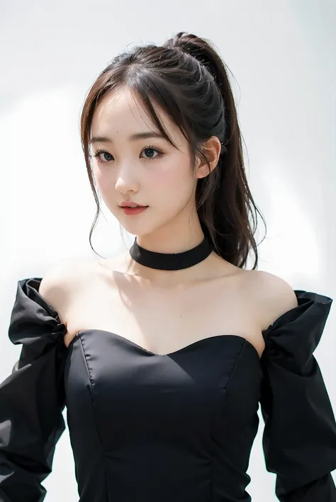 a woman in a black top and a choker posing for a picture