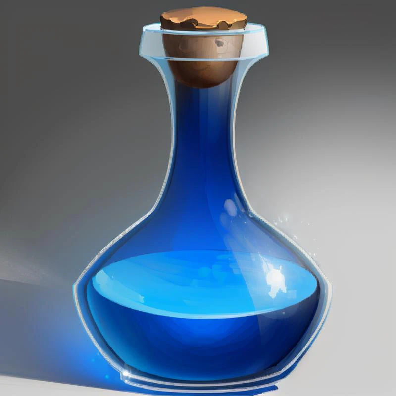 there is a blue glass vase with a cork stopper on it