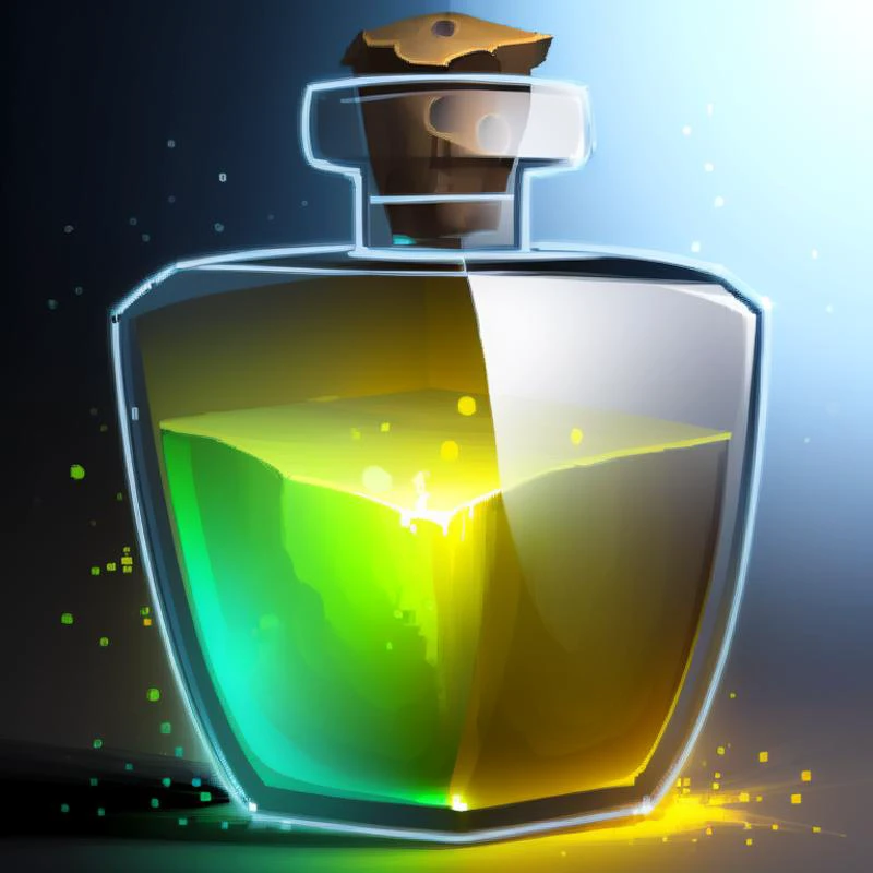 a close up of a bottle of perfume with a green light