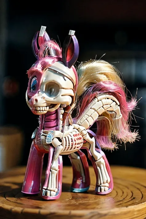 skeleton_toy, <lora:skeleton_toy:0.85>, photo of my little pony toy, realistic, (masterpiece:1.3), (best quality:1.3), beautiful, (intricate details), unity 8k wallpaper, ultra detailed, beautiful, aesthetic, perfect lighting, <lora:add_detail:0.25>