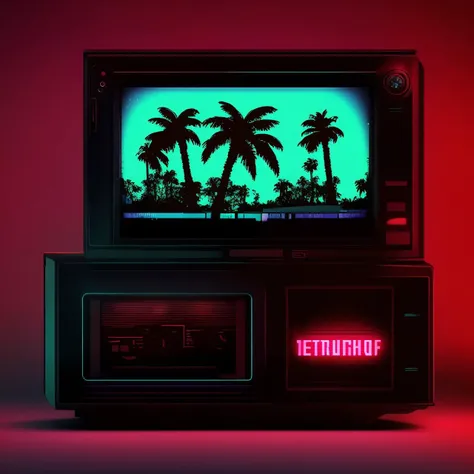 textless (retrowave:1)  an old television with a palm tree on the screen  <lora:RetroWave_LoraBooth:1>