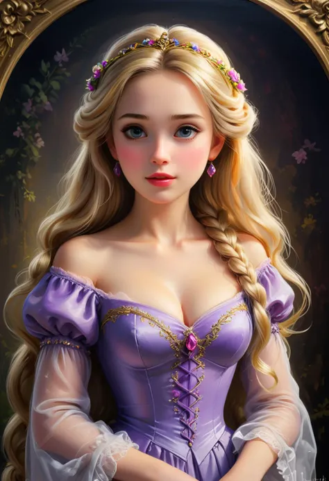 masterpiece, oil painting of Disney Princess Rapunzel, in the style massurrealism