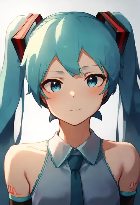 anime girl with blue hair and blue eyes wearing a tie