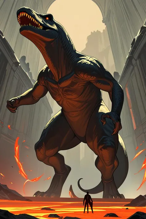 a trex and jeremiah in a an ecological gothic scene in the style of beksinski masterpiece, triumphant pose, <lora:sdxl_lightning_8step_lora.safetensors:1.0>, <lora:add detail xl.safetensors:1.5>, masterpiece, best quality, very aesthetic, absurdres, amazin...