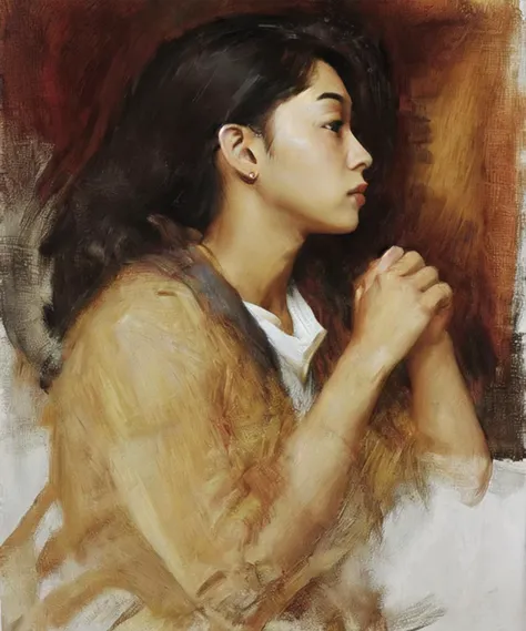 (delacroix:1), king,ctoil, 1girl, black hair, long hair, realistic, profile, lips, closed mouth, shirt,nice fingers,full body,