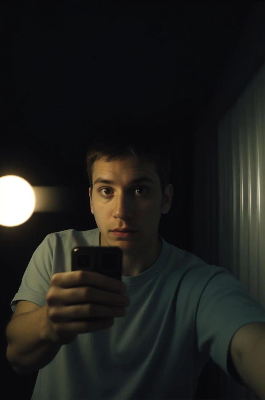 arafed man in a blue shirt looking at his cell phone