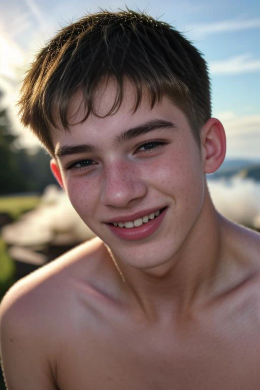 laughing smiling, A photograph, a 19yo dg_Jesse boy, <lora:dg_Jesse_v1:0.8>(in clouds), natural light, sharp focus, vivid colours, skin texture, unbuttoned shirt, photorealistic, hyperdetailed, <lora:lcm-lora-sdv1-5:1>