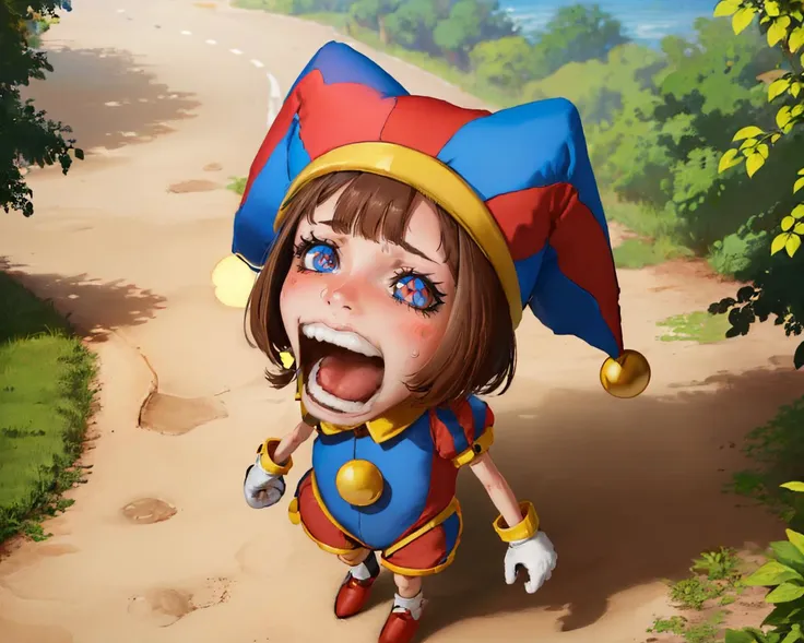 a cartoon image of a woman in a jester hat and costume