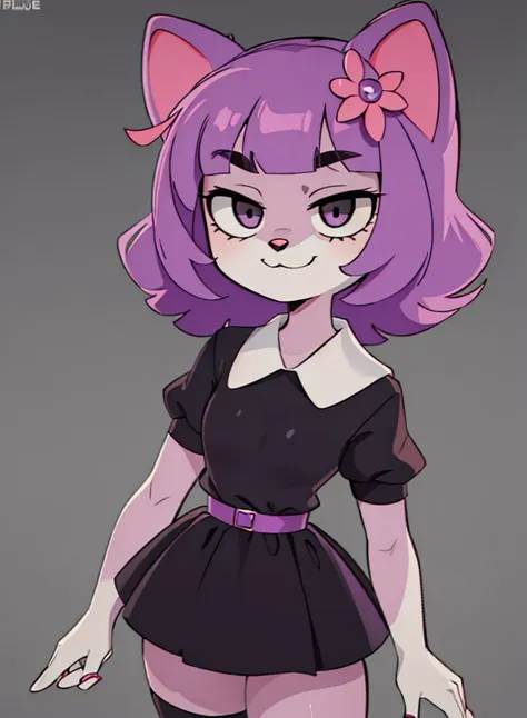 a cartoon drawing of a girl with purple hair and a cat ears