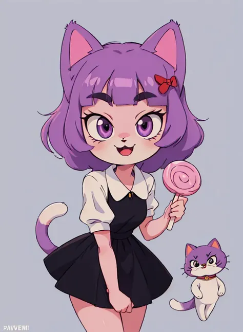 a cartoon girl with purple hair and a lollipop in her hand