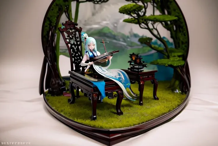 there is a miniature model of a woman sitting on a chair