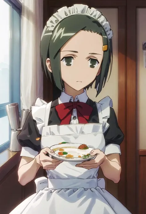 best quality, masterpiece, highres, solo, {hata_ranko_seitokaiyakuindomo:0.90}, {maid:1.40}, {long maid dress:1.15}